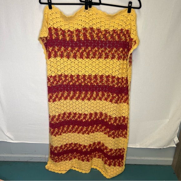 Vintage Homemade Knit Crochet Stitch Blanket - Picture 2 of 9
